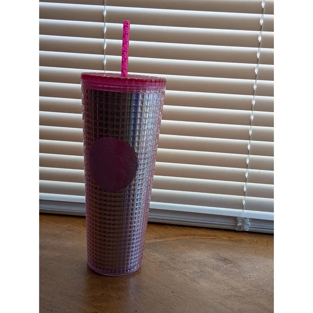 Starbucks 2023 Grid Bubblegum Gradient Pink Silver Iridescent Tumbler Cup 24 oz‎